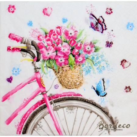 Serwetka do decoupage seria DAISY bukiecik w koszyku rowerowym 33x33cm